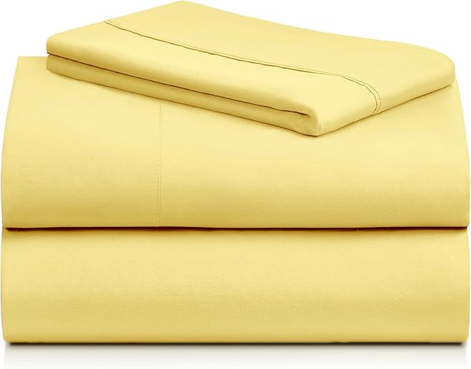 LuxClub 3 PC Twin Sheet Set, Deep Pockets Wrinkle Free Cooling Bed Sheets Hotel Bedding for Women, Men, Kids & Teens, Includes 1 Fitted Sheet, 1 Flat Sheet and 1 Pillowcase-Silky Soft Lemon