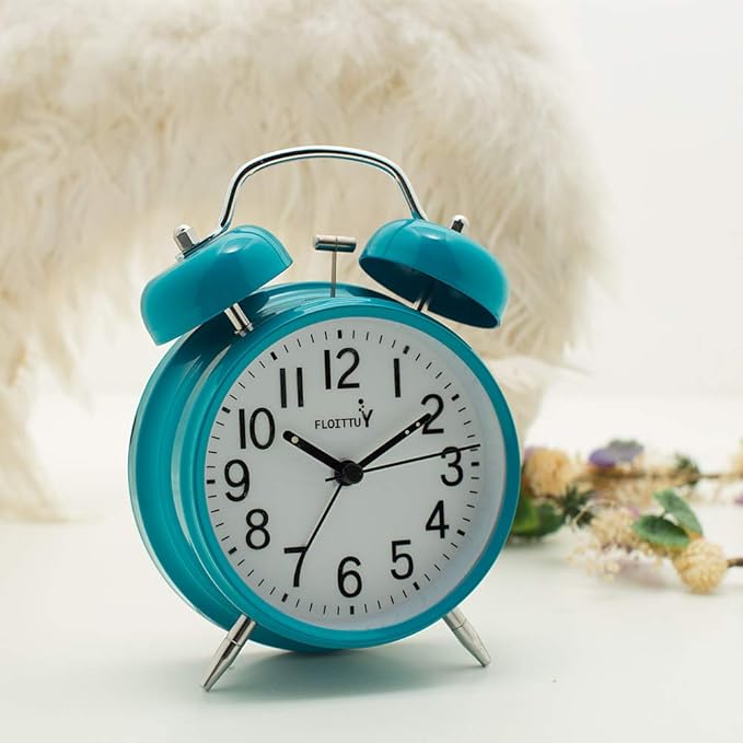 [Loud Alarm for Deep Sleepers) 4'' Twin Bell Alarm Clock with Backlight for Bedroom and Home Decoration(Blue)