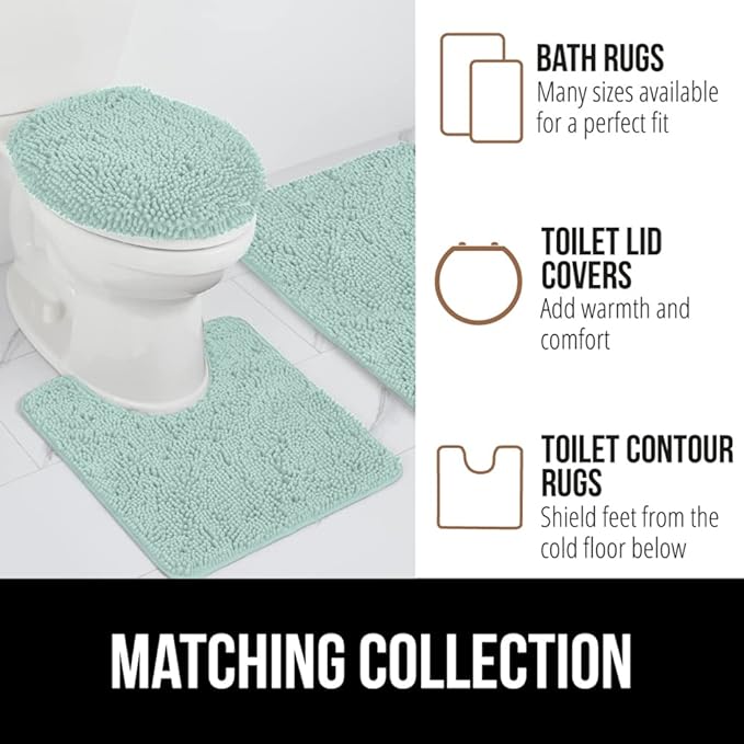 GORILLA GRIP Bathroom Rug Sets, Soft Chenille 2 Piece Area Rugs Set, Toilet Base Mat and 30x20 Carpet, Absorbent Microfiber Washable Mats Dry Quickly, Home Décor and Bath Room Accessories, Seablue