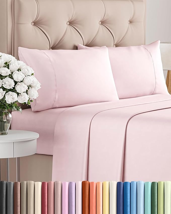 Twin 4 Piece Sheet Set - Cooling, Comfy & Breathable - Hotel Luxury Bedding, Includes Fitted Sheet for Women, Men, Kids & Teens - 1 Flat, 1 Fitted Sheet, 2 Pillowcases w/Deep Pockets - Lavender Pink