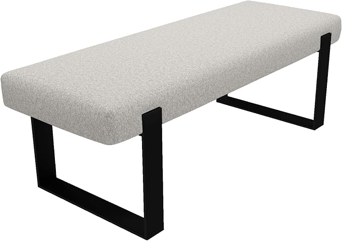VANT Upholstered Bed Bench - Faux Merino Wool Grey - Matte Black - Contemporary Modern, Bedroom Bench Seat, Hallway, or Entryway
