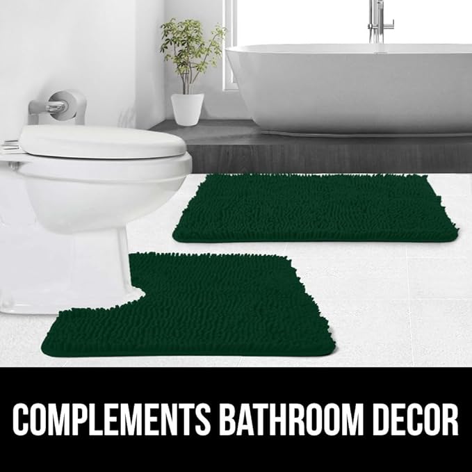 GORILLA GRIP Plush Absorbent Shaggy Chenille Bath Rug Mat for Oval Toilet Base with Rubber Backing, Machine Washable Rugs, Soft Microfiber Contour Mats for Toilets, Bathroom Decor, Hunter