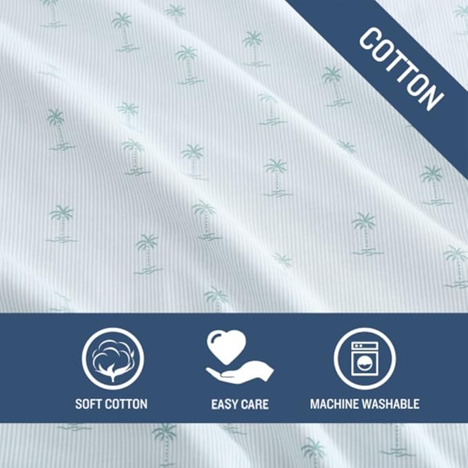 Tommy Bahama - King Sheets, Cotton Percale Bedding Set, Crisp & Cool, Stylish Bedding Set (Kaw Palms Blue, King)