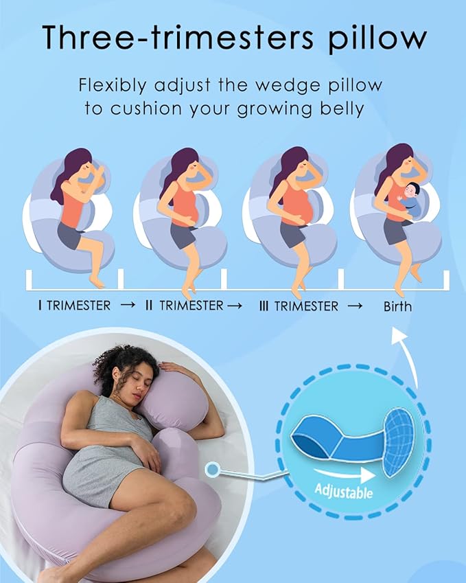 QUEEN ROSE Cooling Pregnancy Pillows,E Shaped Full Body Pillow for Sleeping, with Pregnancy Wedge Pillow for Belly Support, 60 Inch Maternity Pillow for Side Sleeper, Cooling Rayon Cover, Purple
