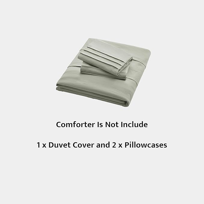 Oli Anderson Mist Sage Duvet Cover Queen Size - Pleated Queen Duvet Cover, 3PCS Soft and Breathable Textured Bedding Set with Zipper Closure(Mist Sage,90"x90")