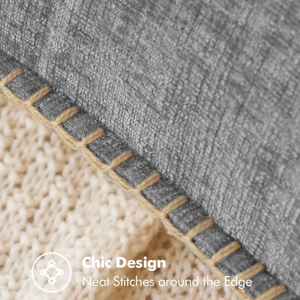 MIULEE Pack of 2 Couch Throw Pillow Covers 12x20 Inch Dark Gray Farmhouse Decorative Pillow Covers with Stitched Edge Soft Chenille Solid Dyed Spring Pillow Covers for Sofa Bed Living Room