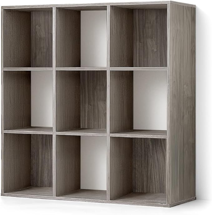 CAPHAUS Sturdy Room 11-Inch Cube Storage Organizer Shelf, with Thick Exterior Edge, Storage Shelf Divider w/Back, Bookcase, 9-Cube, Dark Grey