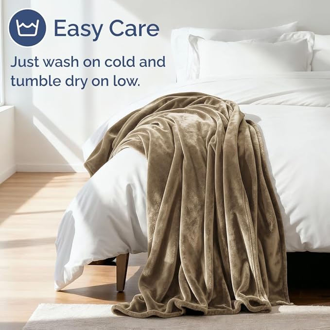 Ultra Soft Fleece Blanket Throw Size - Flannel Fleece Luxury Throw Blanket - Lightweight for Couch Bed Chair - Thick, Warm and Breathable - All Season Cozy Fuzzy, Anti-Static Microplush Bedding, Camel