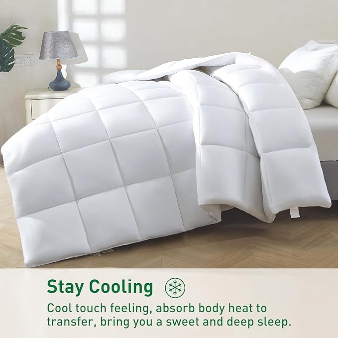 100% Viscose Made from Bamboo Comforter for Hot Sleepers- Breathable Cooling Silky Soft Duvet Insert Cal King Size-with 8 Corner Tabs- All Season Comforter (104x96 Inches, White)