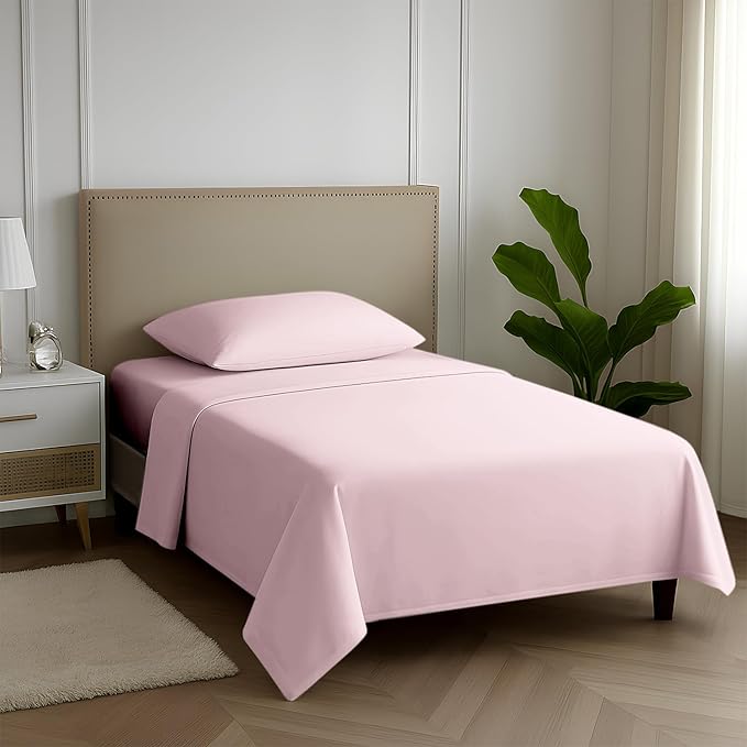 Carressa Linen 100% Egyptian Cotton Twin Sheets Set - 600 Thread Count Egyptian Cotton Luxury Twin Sheets (3 PC, Soft Blush), 16" Deep Pocket, Soft, Cooling, Sateen Weave College Dorm Room Bedding