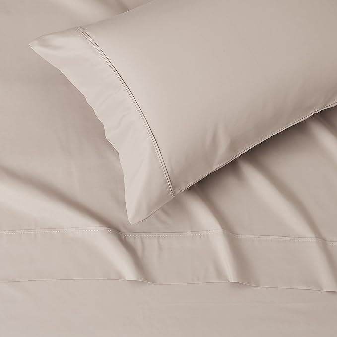 Amazon Basics Lightweight Super Soft Easy Care Microfiber 3-Piece Bed Sheet Set with 14-Inch Deep Pockets, Twin XL, Taupe, Solid