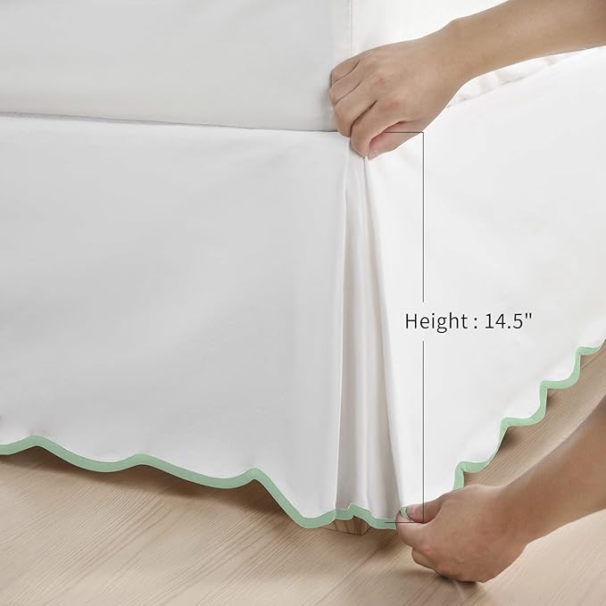 HIG Off-White Chic Full Bed Skirt - Easy Fit Scallop Edge Pleated Bedskirts, 14 Inch Drop Anti-Slip Dust Ruffle, Thick Fabric for Enhanced Privacy, Pre-Washed for Long-Lasting Use(N60022)