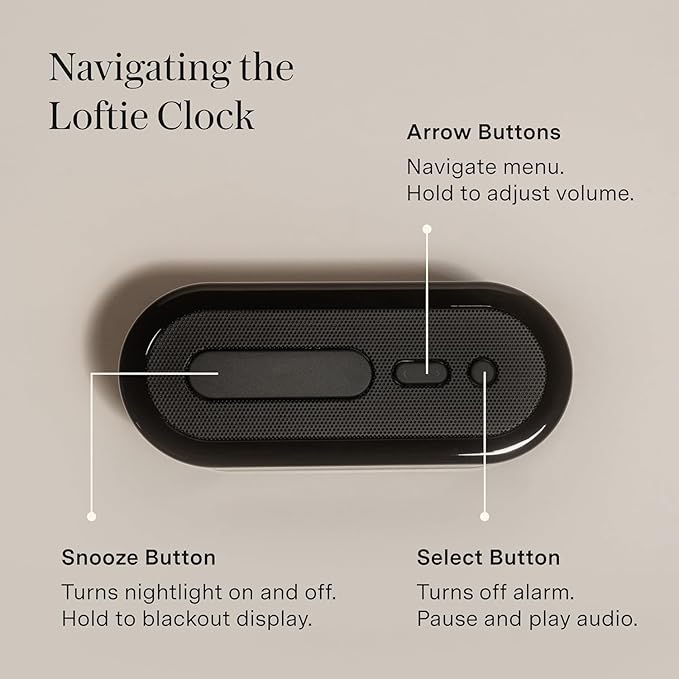 Loftie Alarm Clock with Sound Machine –Smart Alarm Clock w/Light, White Noise, Bluetooth Speaker, Night Light Sound Machine,100+ Sounds, Blackout Mode, No WiFi Mode, Optional Subscription-Midnight