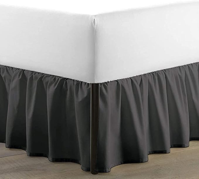 SKY BEDDINGS - Queen Size Ruffled Bed Skirt with Split Corners - 16 Inch Drop Dust Ruffle Bed Skirt with Platform Three Sided Coverage - 100% Microfiber, Dark Grey