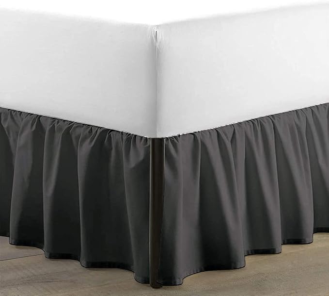 SKY BEDDINGS - Twin Size Ruffled Bed Skirt with Split Corners - 12 Inch Drop Dust Ruffle Bed Skirt with Platform Three Sided Coverage - 100% Microfiber, Dark Grey