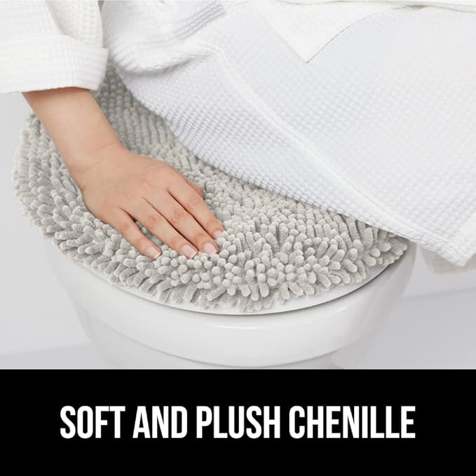 GORILLA GRIP Soft Chenille Bathroom Toilet Lid Cover, Machine Washable Seat Covers, 19.5x18.5, Stays in Place Rubber Backing, Fits Most Round, Elongated and Oblong Lids, Accessories Decor, Light Gray