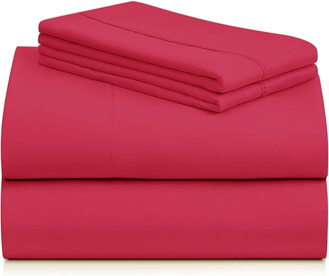LuxClub 4 PC Sheet Set Bed Sheets Deep Pockets 16" Eco Friendly Wrinkle Free Cooling Machine Washable Hotel Bedding Silky Soft - Red Full