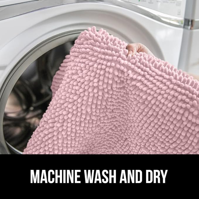 GORILLA GRIP Soft Chenille Bathroom Toilet Lid Cover, Machine Washable Seat Covers, 19.5x18.5, Stays in Place Rubber Backing, Fits Most Round, Elongated and Oblong Lids, Accessories Decor, Light Pink