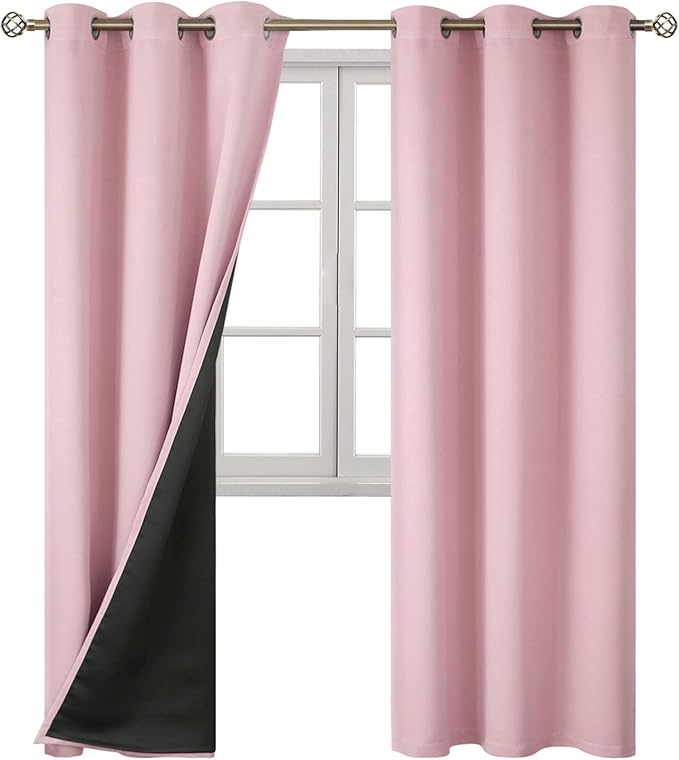 BGment Baby Pink 100% Blackout Curtains for Nursery Bedroom 84 Inch Length 2 Panels, Thermal Insulated Full Light Blocking Grommet Noise Cancelling Window Curtains for Girls Room, 42 Inch Wide Each