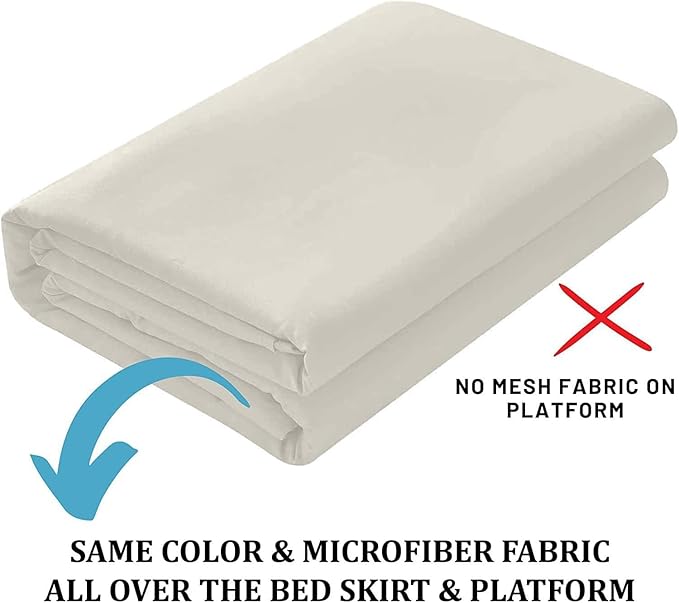 Ruffled Bed Skirt with Split Corners, Ivory, Queen 16 Inch Drop Bedskirt, Hotel Quality Brushed Microfiber Wrinkle Free Dust Ruffle Bed Skirt Queen Size