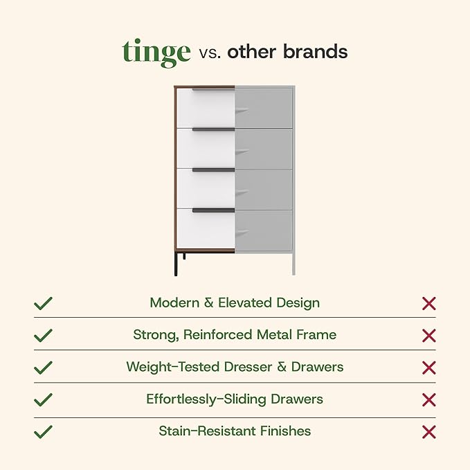 tinge Lira Premium Fabric Dresser - Solid Wooden Frame, 4 Spacious Sag-Proof Drawers with Sleek Metal Handles - Sleek & Durable Storage Solution for Your Home (Dark Brown)