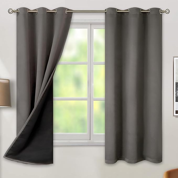 BGment Grey Blackout Curtains for Bedroom - Black Out Curtains 63 Inch Long Thermal Insulated Grommet Total Room Darkening Window Drapes for Living Room, 2 Panels, 42 x 63 Inch