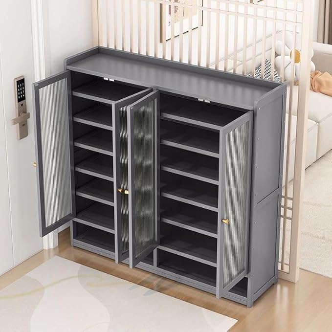 Bamboo Shoe Cabinet, 36-40 Pairs 8 Tier Shoe Rack with Doors, Freestangding Shoe Cabinet Organizer with Shelves, 43" Tall Shoe Rack Organizer for Entryway, Closet, Hallway