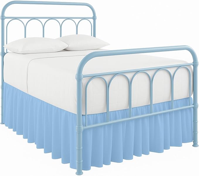 Cottingon Bed Skirt Twin 16" Drop with Split Corners, 100% Microfiber Soft and Stylish, Dust Ruffle with Platform, Light Blue