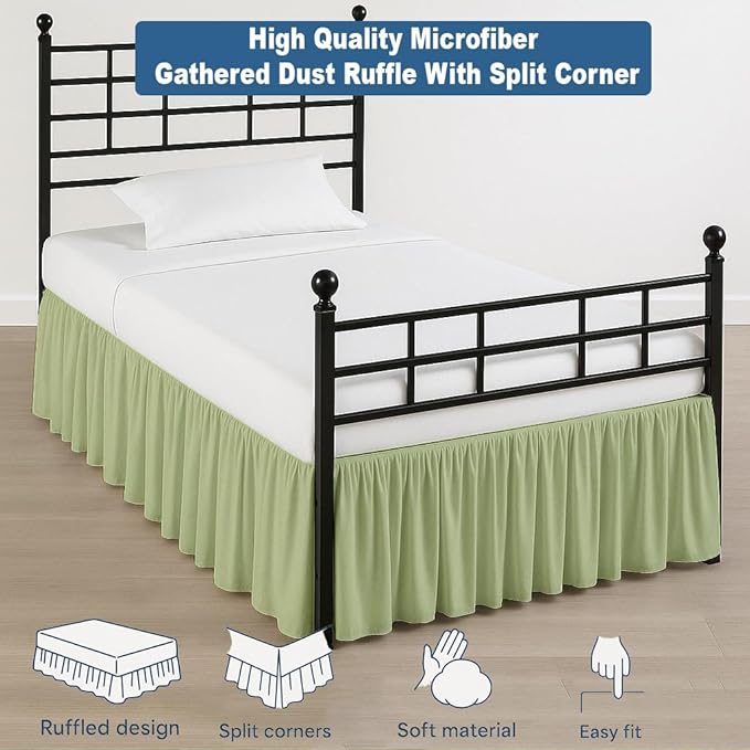 Ruffled Bed Skirt Split Corners with Platform, Tailored Fit Hotel Quality Wrinkle Free Ultra-Soft Microfiber Dust Ruffle, Upto 16 Inch Drop, Full, Sage