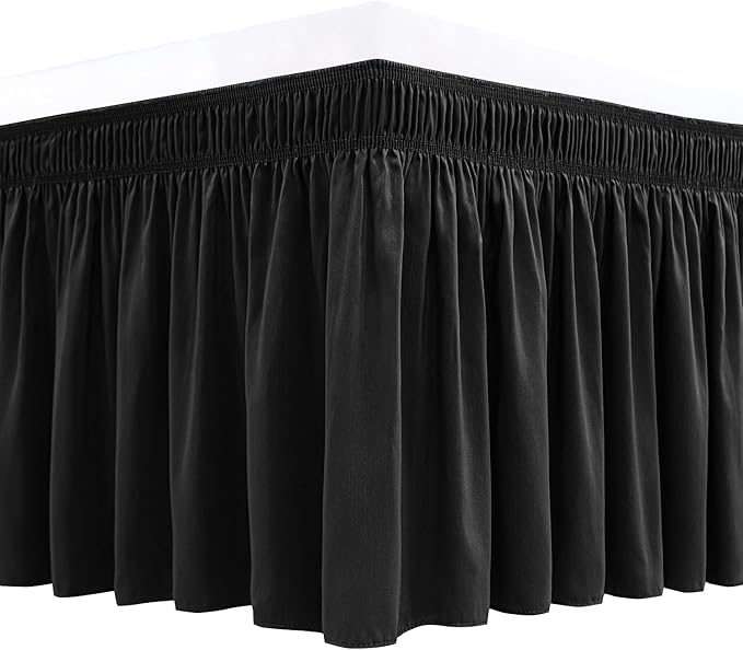Biscaynebay Wrap Around Bed Skirts for King & Cal King Beds 18" Drop, Black Adjustable Elastic Dust Ruffles Easy Fit Wrinkle Resistant Silky Luxurious Fabric Machine Washable