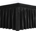 Biscaynebay Wrap Around Bed Skirts for King & Cal King Beds 16" Drop, Black Adjustable Elastic Dust Ruffles Easy Fit Wrinkle & Fade Resistant Silky Luxurious Fabric Solid Machine Washable