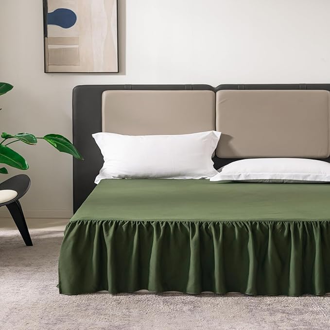 Bed Skirt Queen Size Ruffled Bed Skirt with Split Corners, 18 Inch Drop Dust Ruffle Bed Skirts with Platform, Green