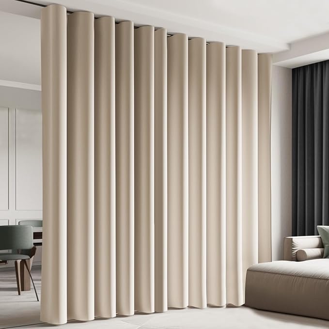 Room Divider Blackout Curtain Track Curtains Wall Dividers Panels Screen for Living Rooms Bedroom Office Privacy Partition Separation, W100 × L108 Inch,1 Panel, Beige