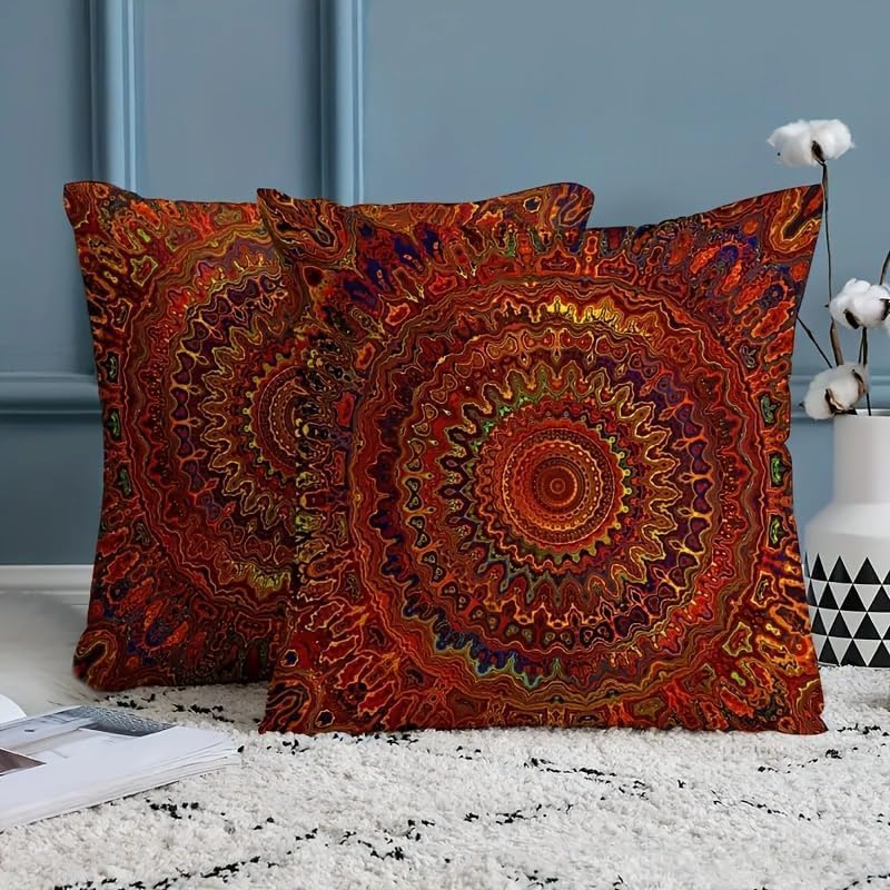 Decorative Linen Throw Pillow Covers, Mandala Pattern - Image 2