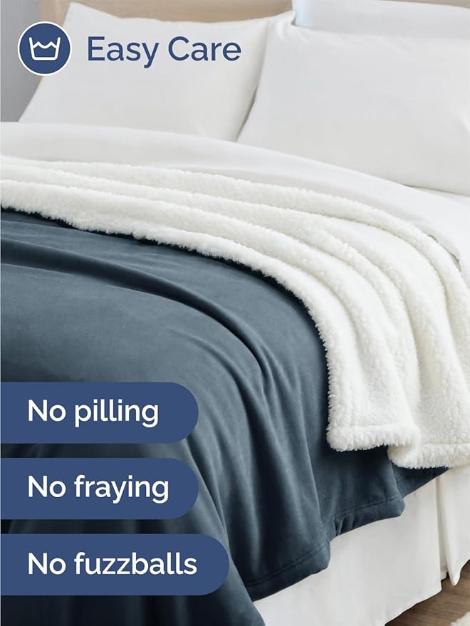 Sherpa Fleece Blanket Throw Size - Reversible Sherpa Fleece Throw Blanket - Super Soft Double Sided for Bed, Sofa, Couch - Thick, Warm, Fuzzy & Plush - Luxurious Bedding for Winter - Navy, 50" x 60"