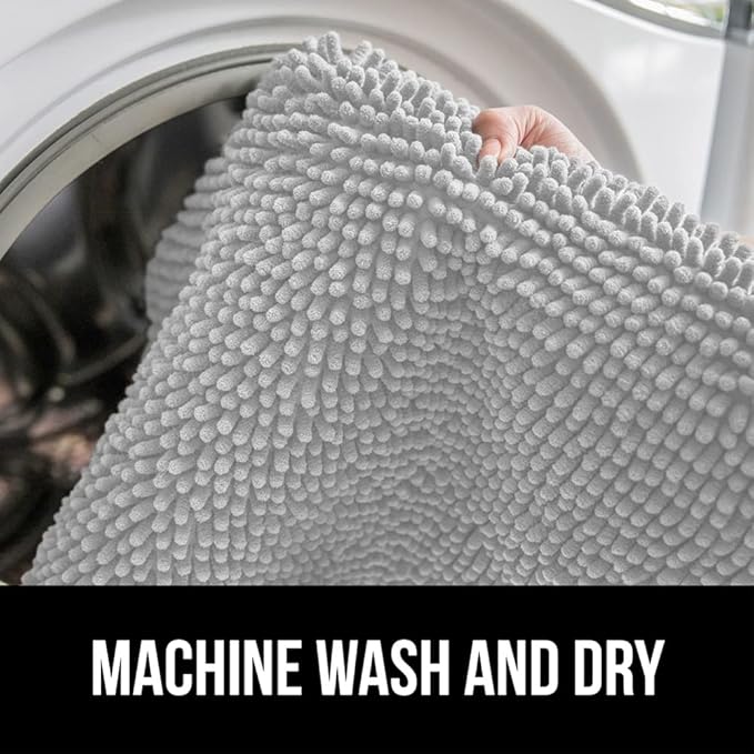 GORILLA GRIP Bath Rug Mat 60x24, Soft Absorbent Chenille, Quick Dry Microfiber Mats, Rubber Backing Washable Shower Floor Rugs, Bathmat Runner, US Designed Bathroom Home Decor Accessories Light Gray