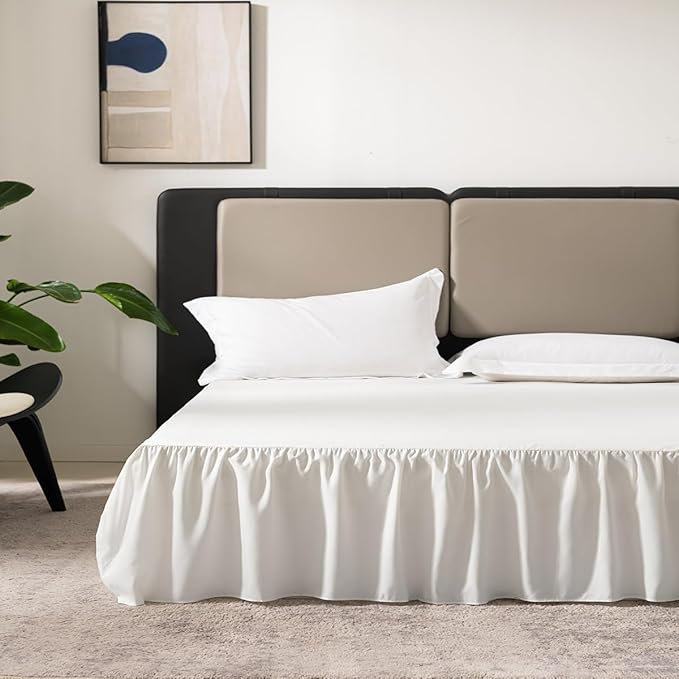 TSUTOMI Ivory Ruffled Bed Skirt - Queen Size, 12 Inch Drop, Split Corners