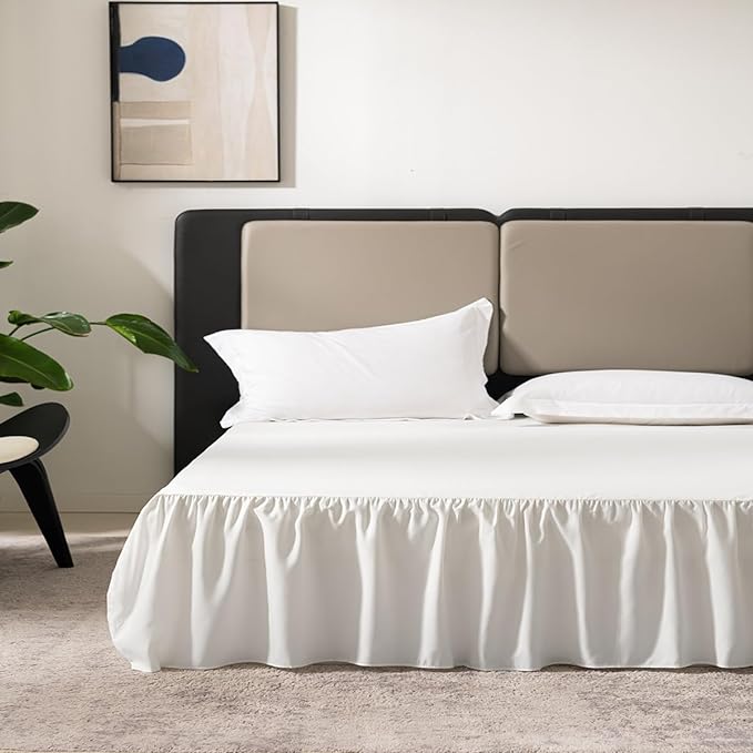 Ivory Bed Skirt Full Size Ruffled Bed Skirt with Split Corners, Full Bed Skirt 12 Inch Drop, Full Size Bed Skirt Ivory for Ruffled Bed Skirt with Split Corners, Bed Skirt Full Size