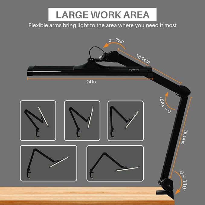 LED Architect Desk Lamp, 2300 Lumens, Dimmable, Metal Swing Arm, 5 Color Temperatures, 30W, Ideal for Task Work, Drafting, Reading, Clamp-on Office Table Lamp with 360 Bright LEDs (Black, CCT)