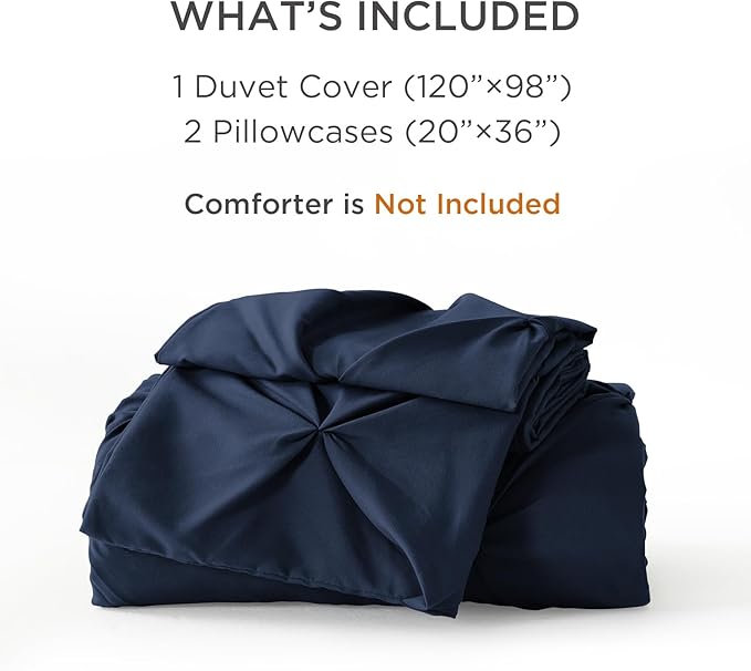 Litanika Navy Blue Oversized King Pinch Pleat Duvet Cover, 3 Pieces Pintuck Cover Soft Microfiber Bedding Set with Zipper Closure & Corner Ties(1 Duvet Cover, 2 Pillowcases)