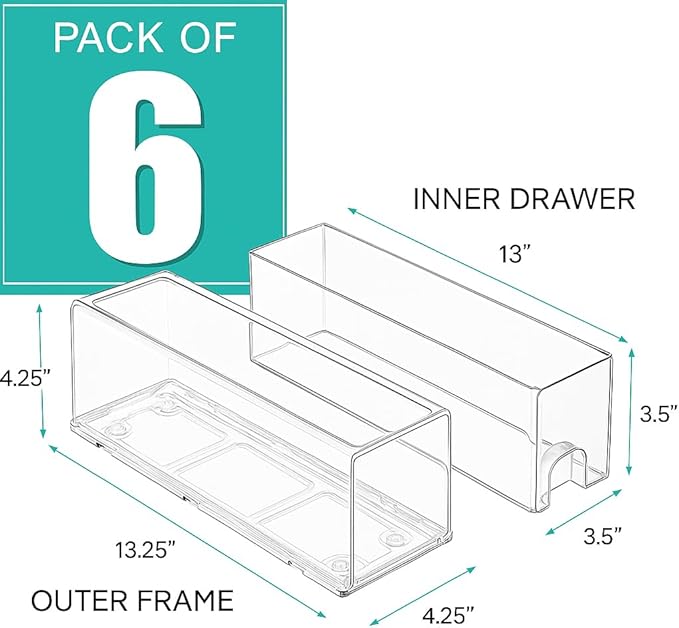 Sorbus Small Clear Stackable Storage Drawers – 6 -Pack Plastic Organizer Bins with Handles – Stackable Pull-Out Storage Drawers for Closet, Pantry, Office, Bathroom, Craft, and Toy Organization