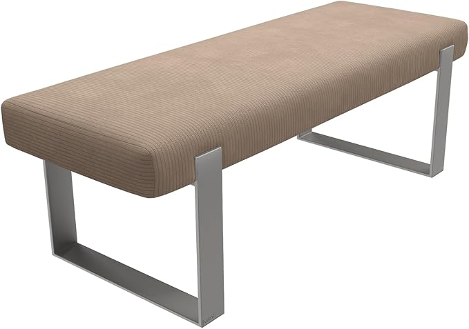 VANT Upholstered Bed Bench - Ribbed Taupe - Brushed Nickel - Contemporary Modern, Bedroom Bench Seat, Hallway, or Entryway