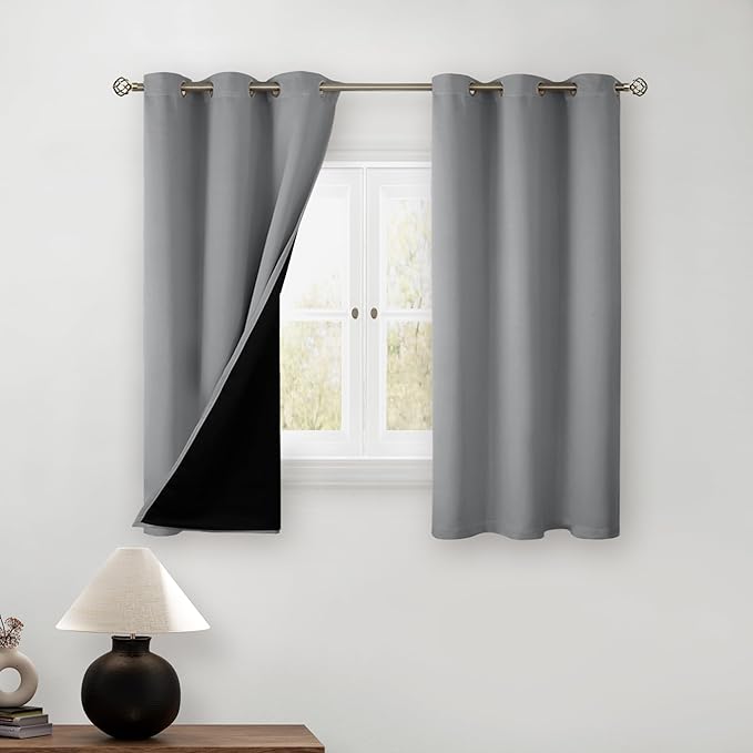 BGment Short 100% Blackout Curtains for Bedroom, Thermal Insulated Energy Efficiency Noise Reducing Grommet Curtains 54 Inch Length with Liner for Small Window 2 Panels Each 42 Inch Wide,Dove Grey