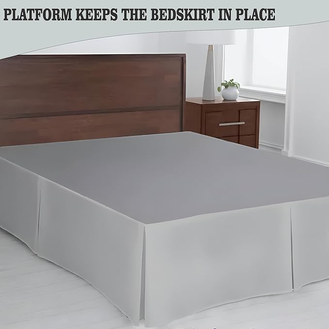 Pleated Bed Skirt Queen Size, 14" Drop with Platform Design for Secure Fit, Split Corners, Wrinkle-Resistant Microfiber for Modern Stylish Look, Tailored Bedding for Hotel Luxury - Light Grey