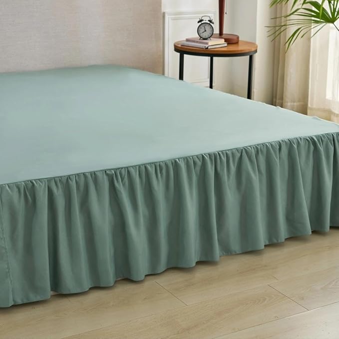 Bed Skirt Full Size Ruffled Bed Skirt with Split Corners, Full Bed Skirts 12 Inch Drop with Platform, 12'' Full, Sage Green