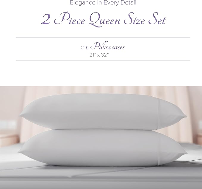 Carressa Linen 100% Egyptian Cotton Pillow Cases Queen Size Set of 2 - Luxury 600 Thread Count Silver Standard/Queen Size Pillowcases, Silky Soft, Cooling Sateen Weave Hotel Quality Bed Pillow Cover