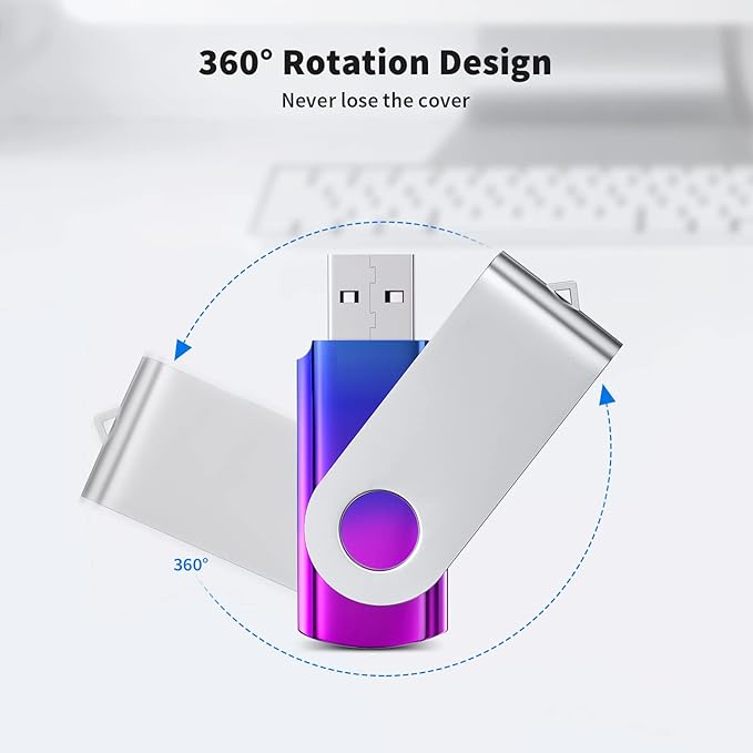 ABLAZE 4GB Flash Drive 2 Pack, USB 2.0 Thumb Drives with Lanyards Swivel USB Memory Stick 4GB（Green and Purple