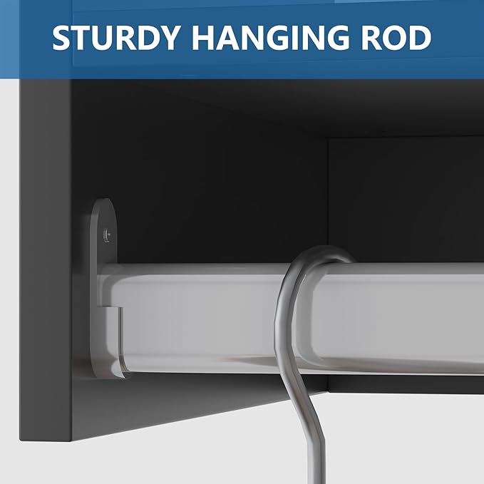 Double Hanging Closet Unit, Modular Closet System, Wood Closet System Organizer with Storage for Walk in Closets, Clothing Rack Wardrobe Closet for Hanging Clothes, Bedroom, Black, 22.5" W