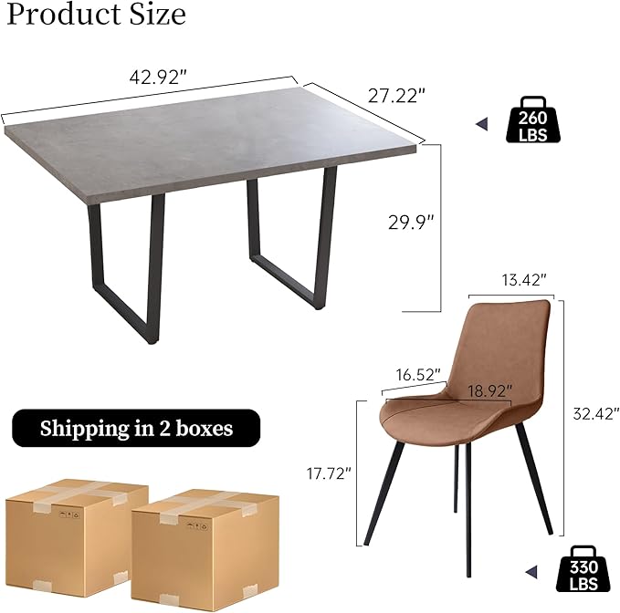 5 Piece Dining Table Set, 42.9 Inch Modern Kitchen Dining Table and Leather Dining Chairs for Kitchen Dining Room (Table + 4 Brown Chairs)