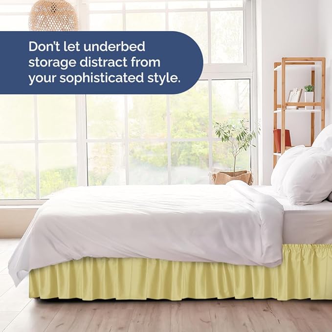 Wrap Around Dust Ruffle Bed Skirt - Yellow - Twin/Twin XL Size Beds with 18 Inch Drop - Easy Fit Elastic Strap - Adjustable Pleated Bedskirt w/Brushed Fabric - Wrinkle Free - Women, Men, Kids & Teens